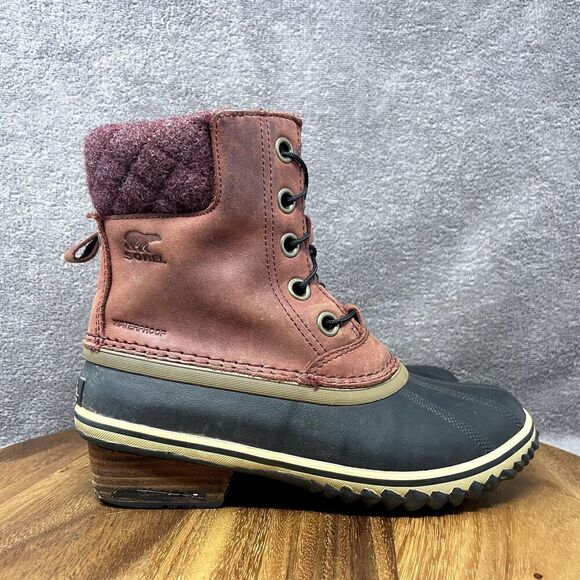 Sorel Slimpack Lace II Leather Boot Red NL2348-628 Snow Waterproof Women's Sz 6 - Picture 1 of 8